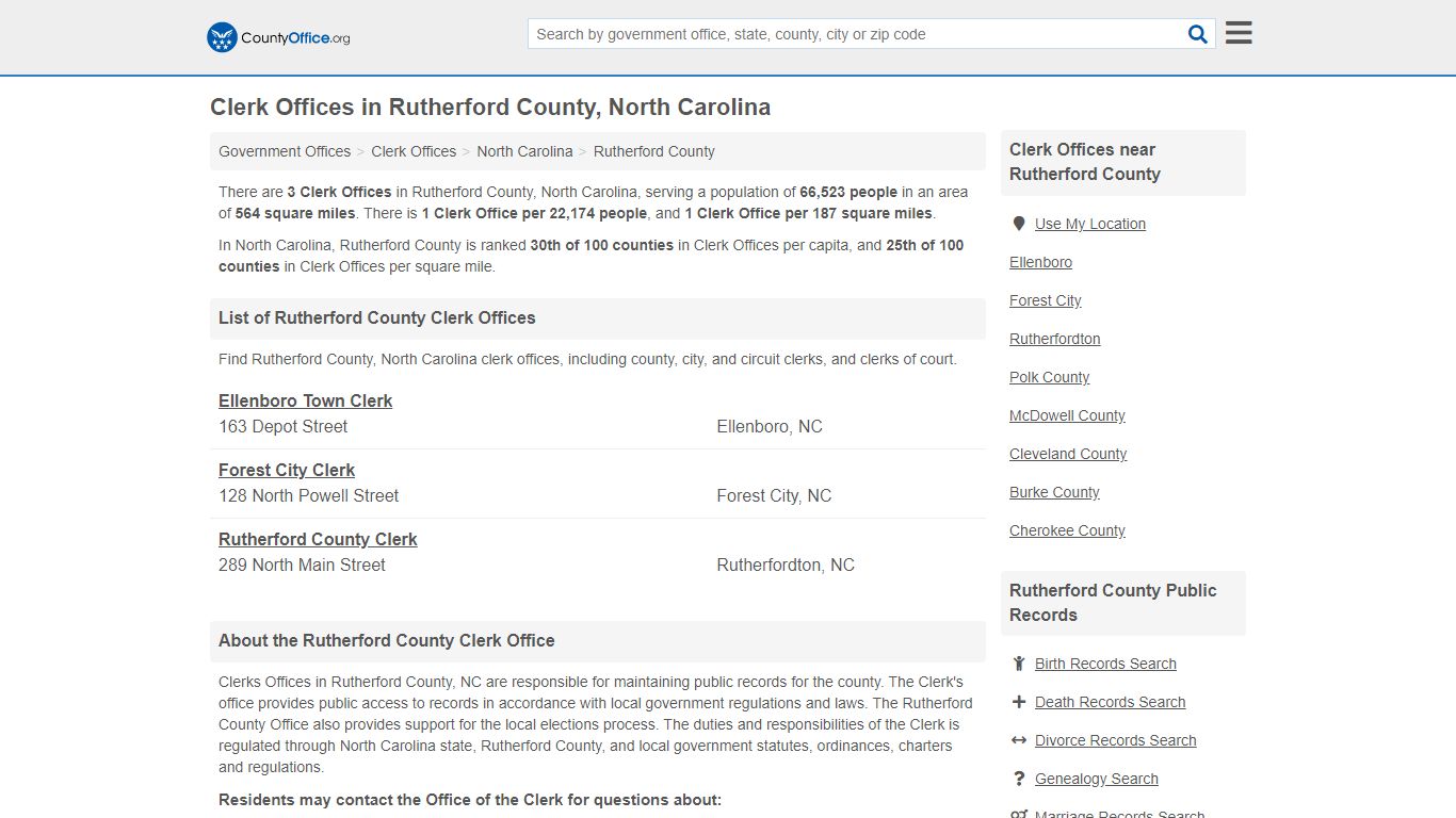 Clerk Offices - Rutherford County, NC (County & Court Records)